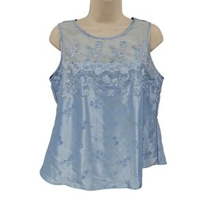VTG Satin Embroidery Cami Tank Top M Blue Floral Coquette Feminine Fairycore